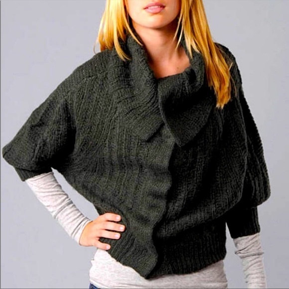FREE People Army Green Knit Sweater Cardigan Shawl Collar...